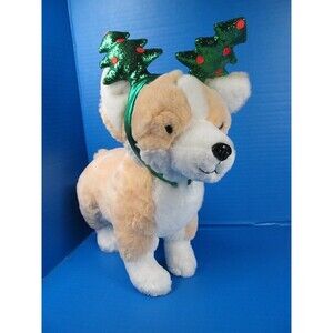 FAO Schwarz Corgi w/ Sparkly Christmas Tree Headband Stuffed Plush 12"
